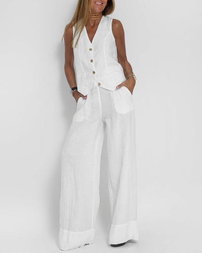 Chic set comprising a sleeveless vest and wide-leg trousers - Imee