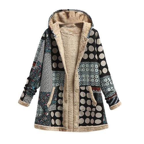 Luxurious, elegant, warm sheepskin patchwork hooded jacket for women