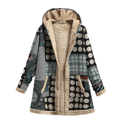 Luxurious, elegant, warm sheepskin patchwork hooded jacket for women