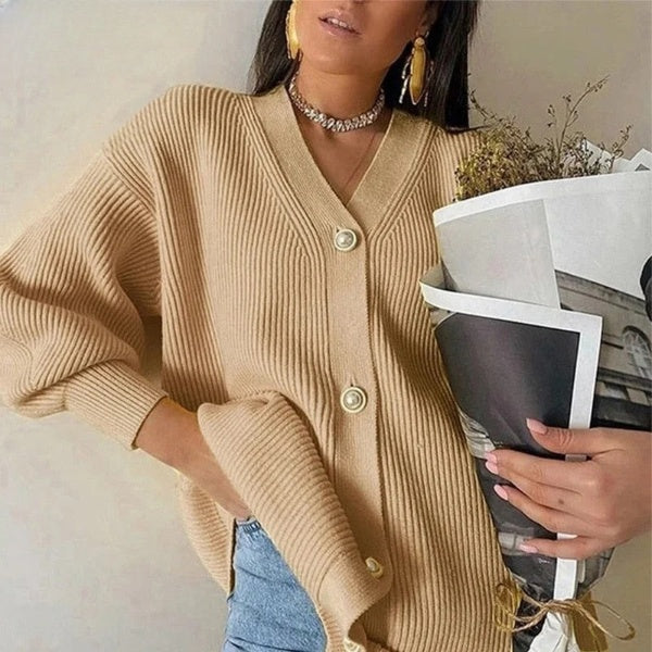 Women's oversized knitted cardigan - elegant and comfortable