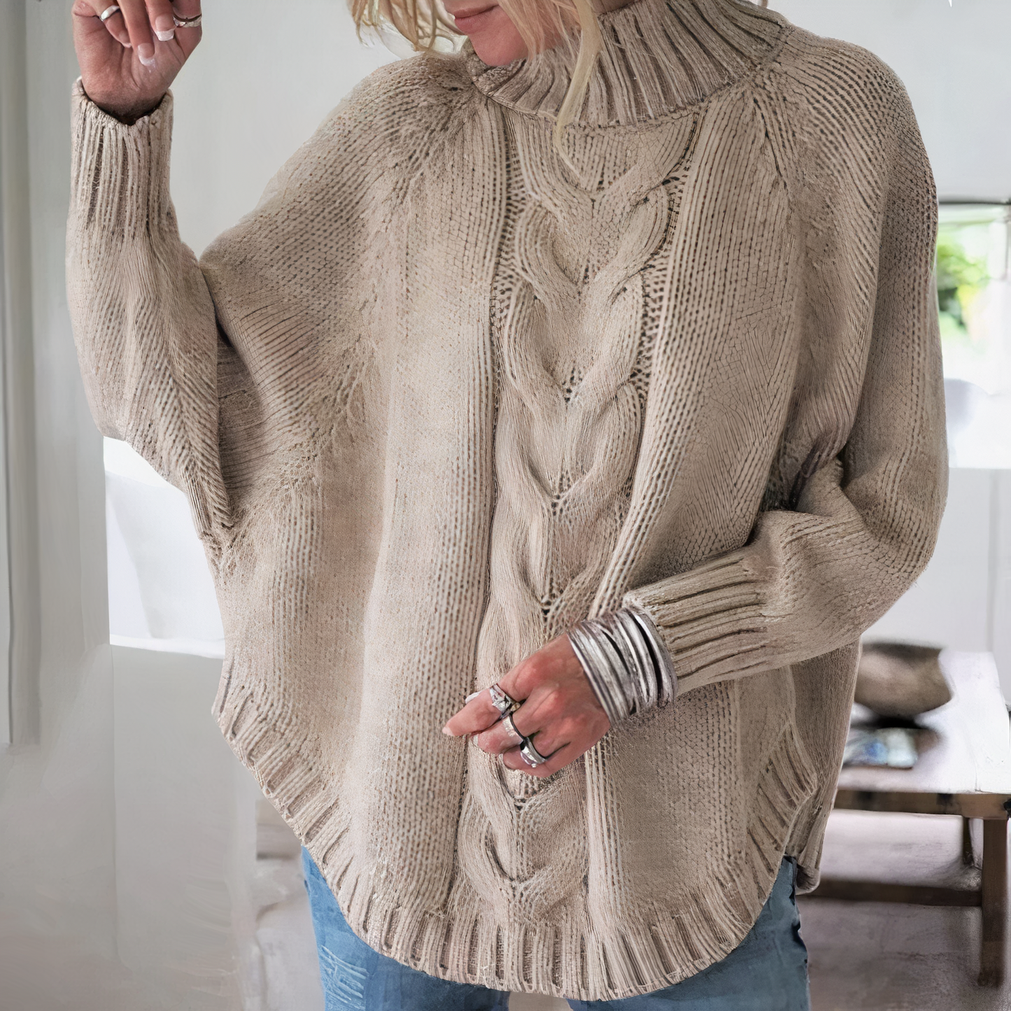 Knitted sweater with batwing sleeves - Ariah