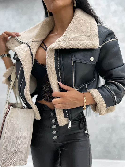 Fashionable leather winter jacket for women - Aisha