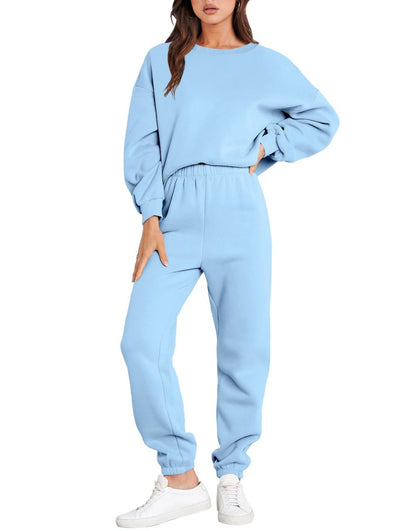 Jess-Mode - Casual fall crewneck tracksuit with jogger pants set for women