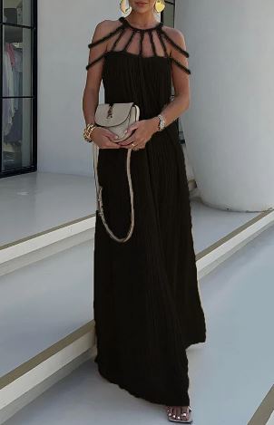 Mila - Modern and sophisticated draped maxi dress in linen blend with braids