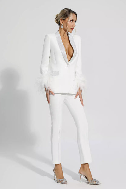 Eva | Blazer set with diamonds and feather accents