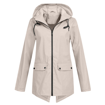 Casual lightweight rain jacket with hood and zipper for women | Ideal for fall/winter