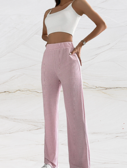 Yanis - Autumn Women's High Waisted Check Pants