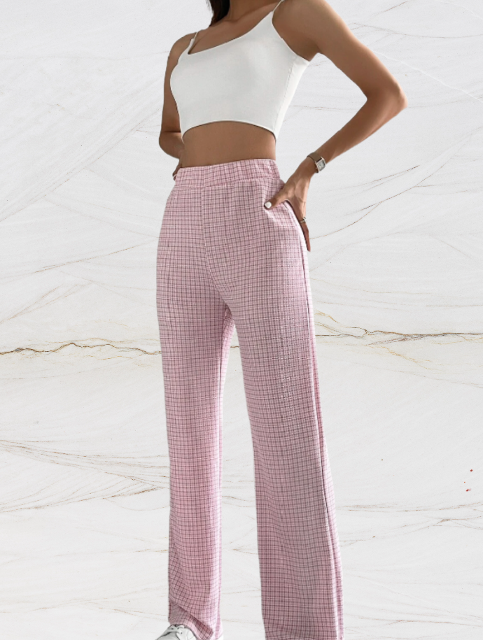 Isabelle - Women's loose-fitting high-waisted plaid pants