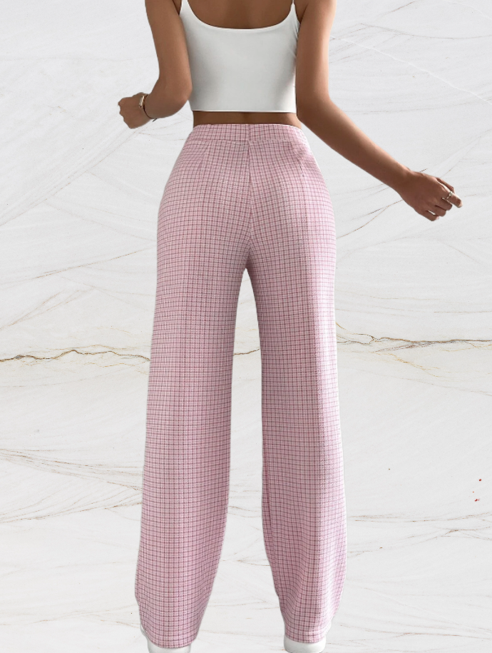 Isabelle - Women's loose-fitting high-waisted plaid pants