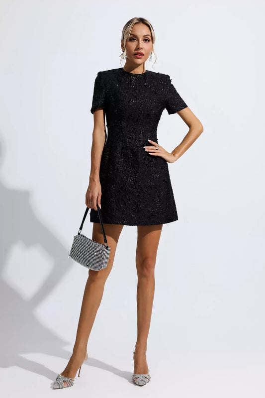 Eva | Black jacquard floral dress