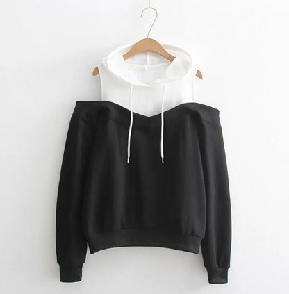 Strapless shoulder sweater with hood for women