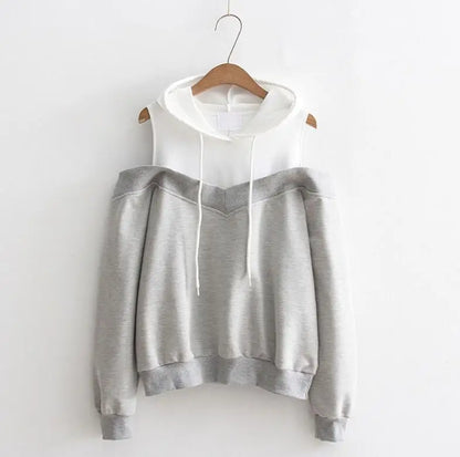 Strapless shoulder sweater with hood for women