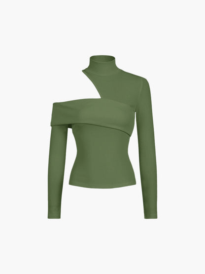 Oblique Cutout Rib Long Sleeve | Women's Top