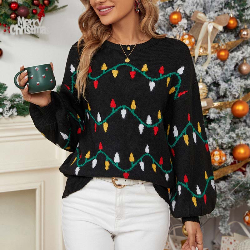 Xydrine Sweater | Women's Christmas lights pattern sweater