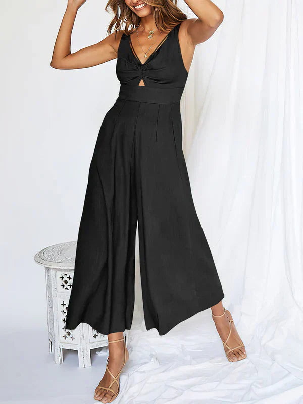 Peach - Women's V-Neck Cut-Out Jumpsuit