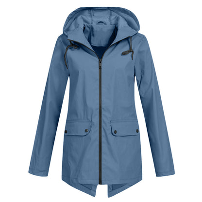 Casual lightweight rain jacket with hood and zipper for women | Ideal for fall/winter