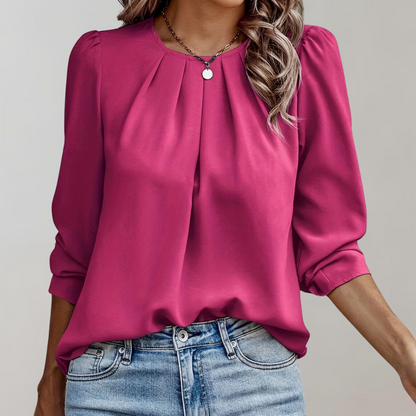 EVELYN | Women's blouse with pleats and puff sleeves