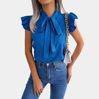 Gail - Women's summer blouse with bow collar