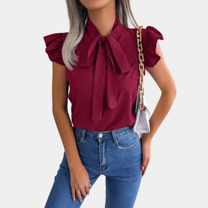 Gail - Women's summer blouse with bow collar