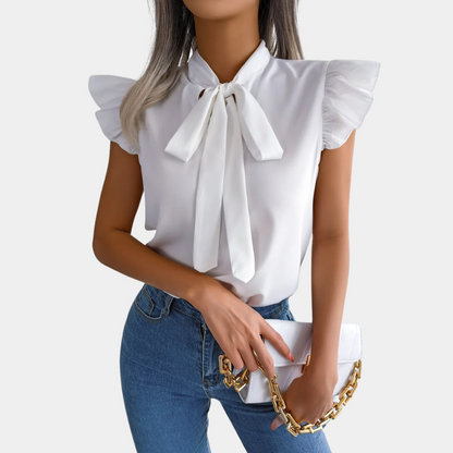 Gail - Women's summer blouse with bow collar