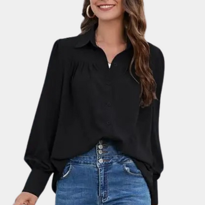 Vera - Pleated women's long sleeve blouse