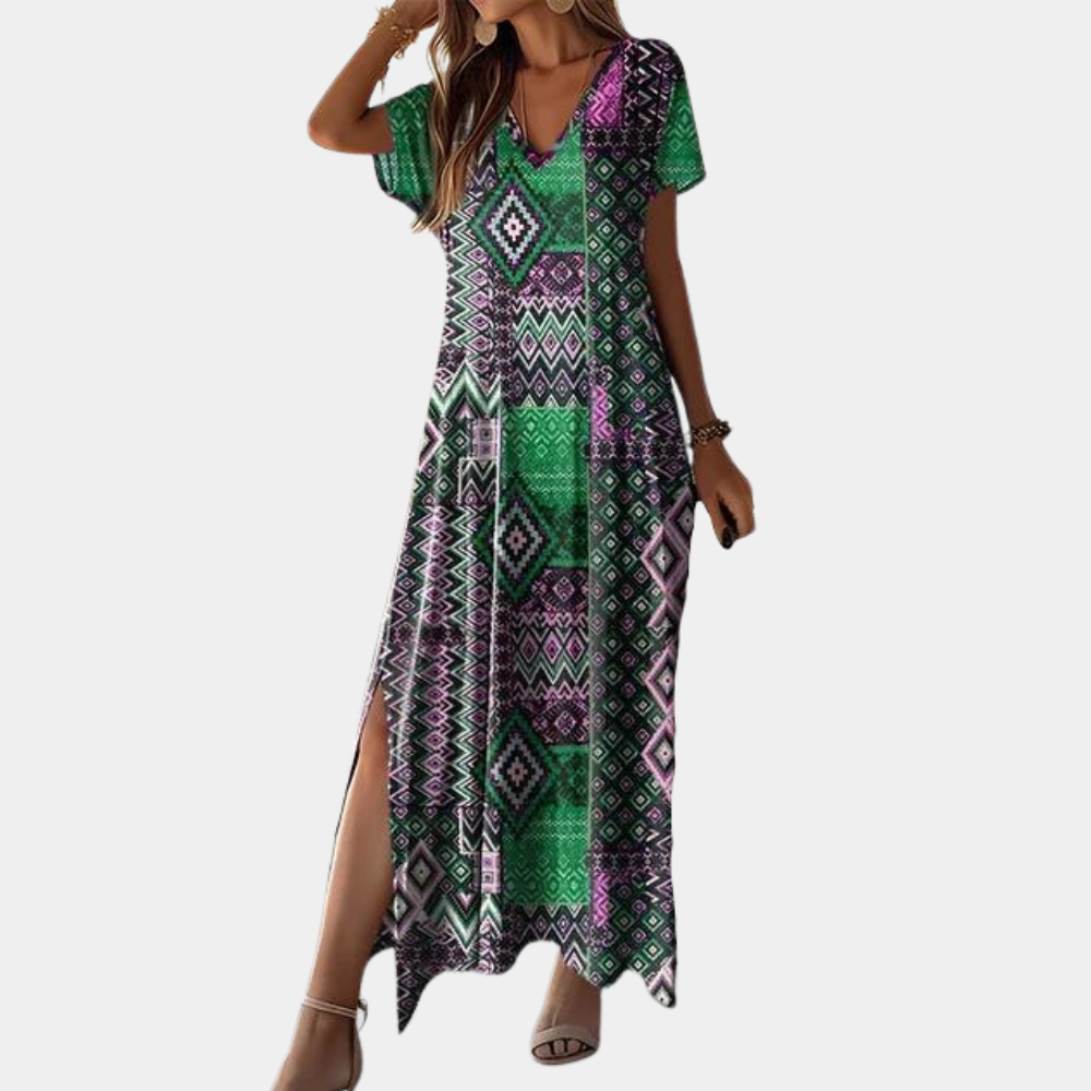 Casual long dress with v-neck for ladies