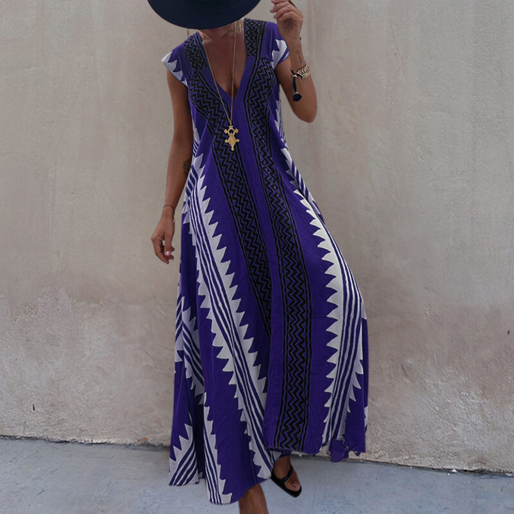 Adelina - Bohemian women's maxi dress with geometric print