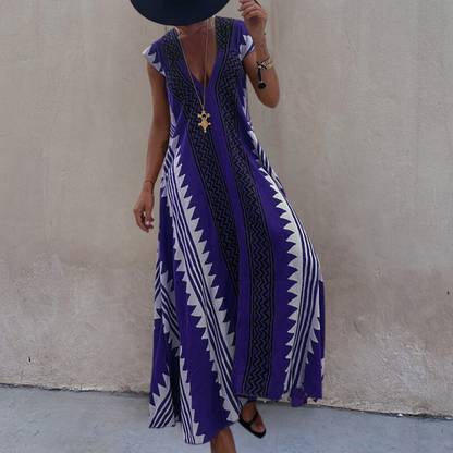 Adelina - Bohemian women's maxi dress with geometric print