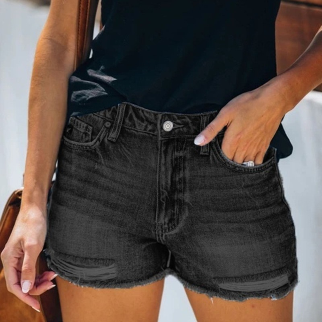 Violaine - Summery Women's Denim Shorts with Playful Fringes.