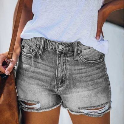 Violaine - Summery Women's Denim Shorts with Playful Fringes.