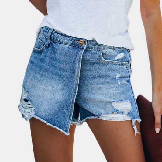 Hildegard - Fashionable asymmetrical denim shorts for women