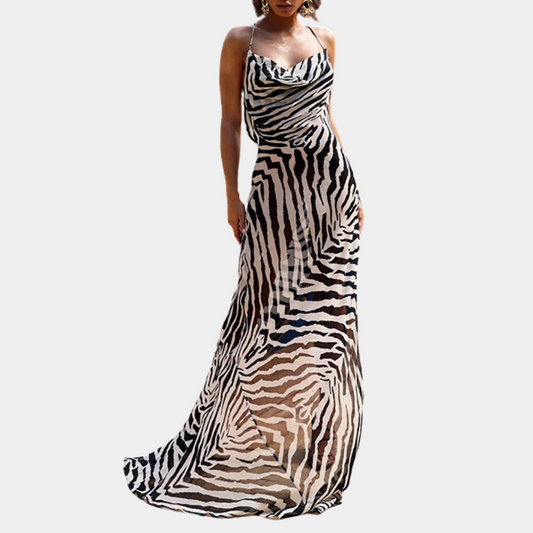 Dayana - Airy Floor-length Dress with Bold Zebra Design