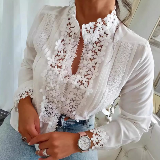 Marga - Romantic Blouse with Elegant Floral Lace