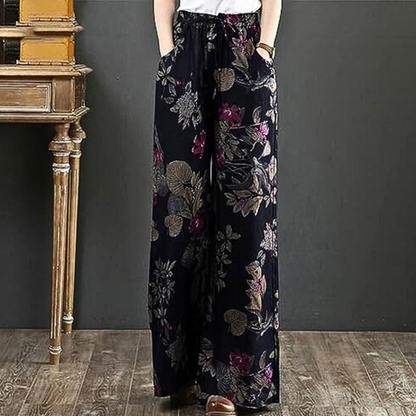 Kirsi - Elegant wide pants with floral print