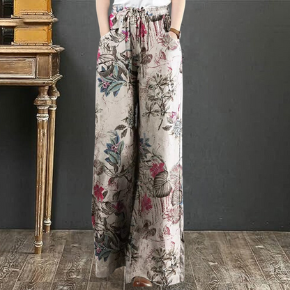 Kirsi - Elegant wide pants with floral print