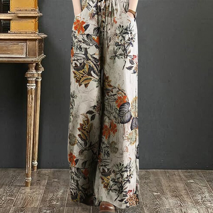 Kirsi - Elegant wide pants with floral print