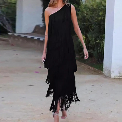 Carol - Stylish one-shoulder dress with tassels