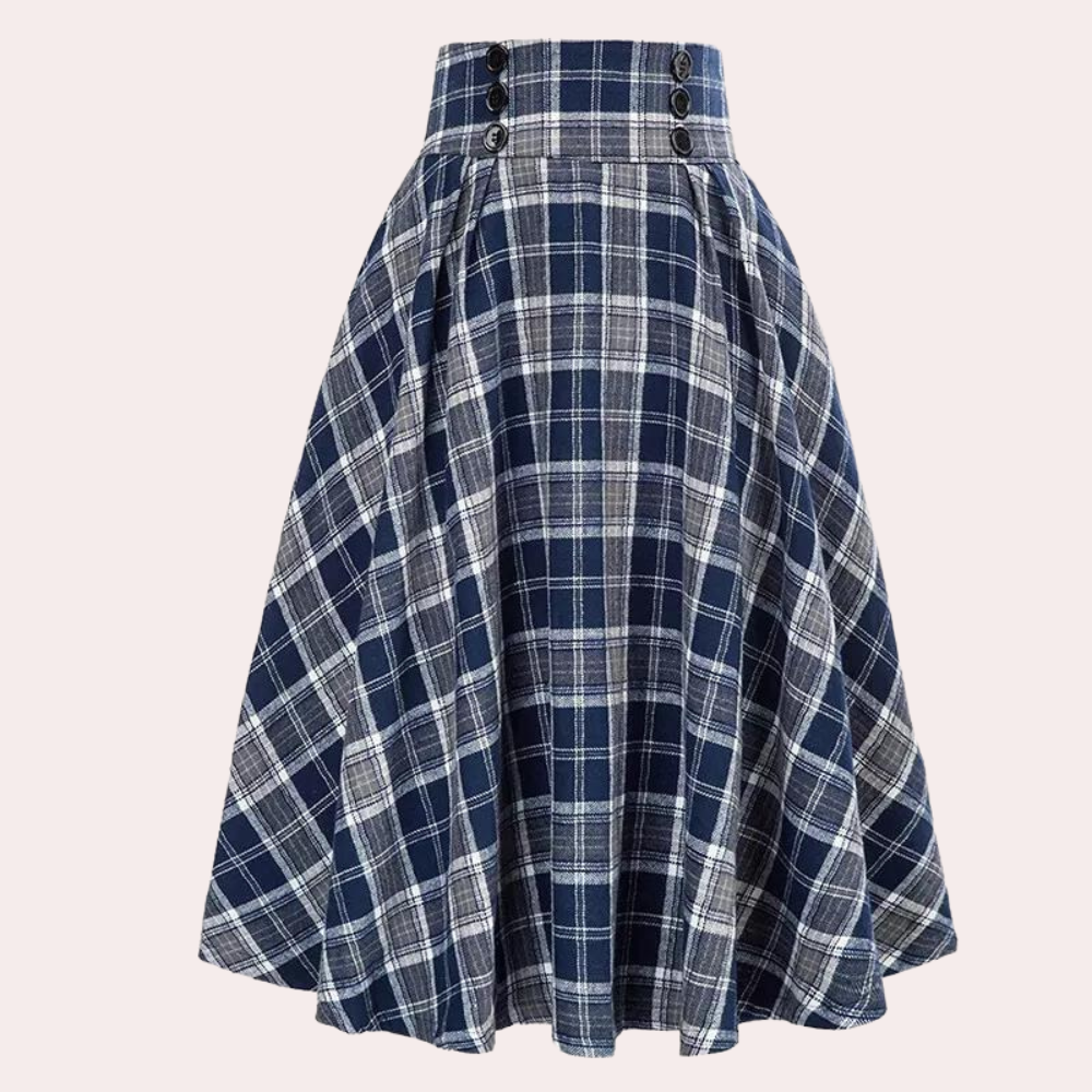 Luminita - Stylish A-line stitched plaid skirt