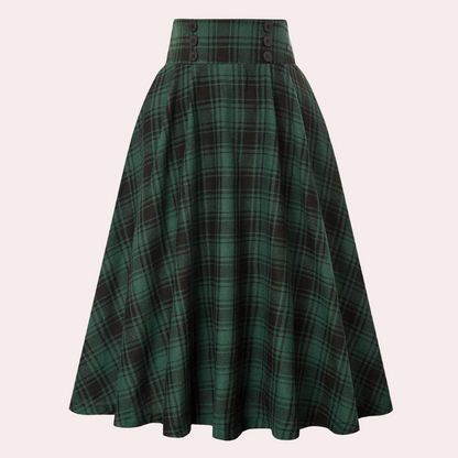 Luminita - Stylish A-line stitched plaid skirt