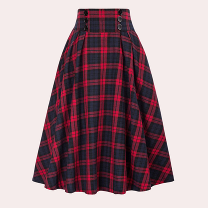 Luminita - Stylish A-line stitched plaid skirt