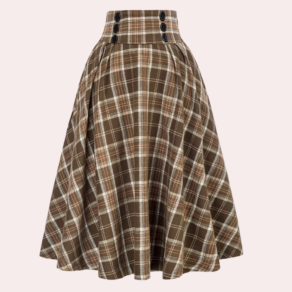 Luminita - Stylish A-line stitched plaid skirt