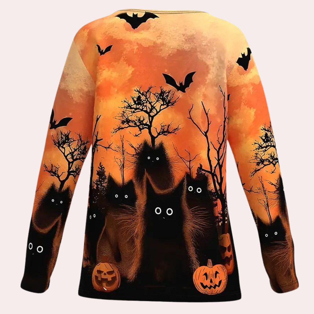 Rella - T-shirt with Halloween cat print for ladies