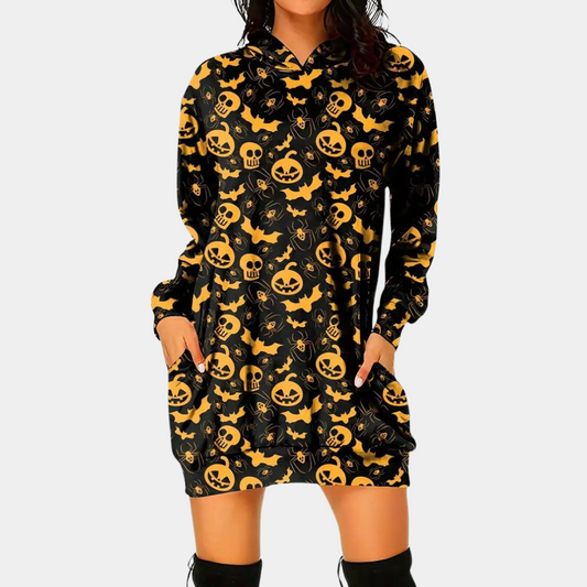 Csilla - Trendy mini dress with hood for Halloween