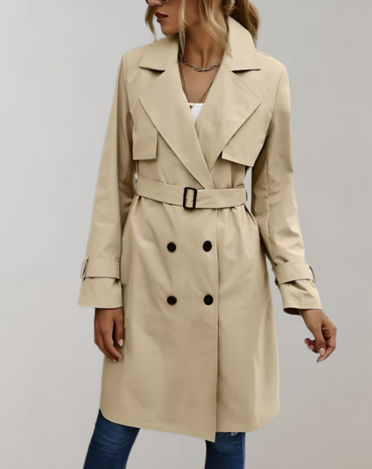 Women's long trench coat with belt and buttons