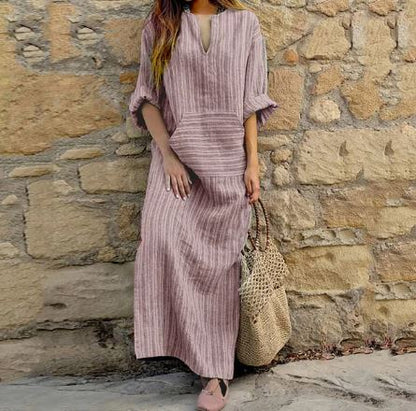 Stella - Striped dress in cotton and linen