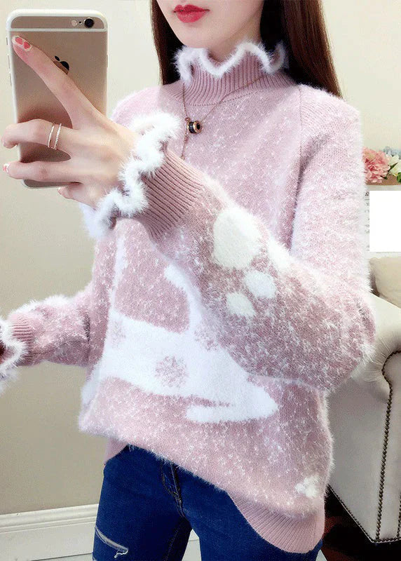 Yaretzi - casual sweater with ruffles and thick mink hair embroidery