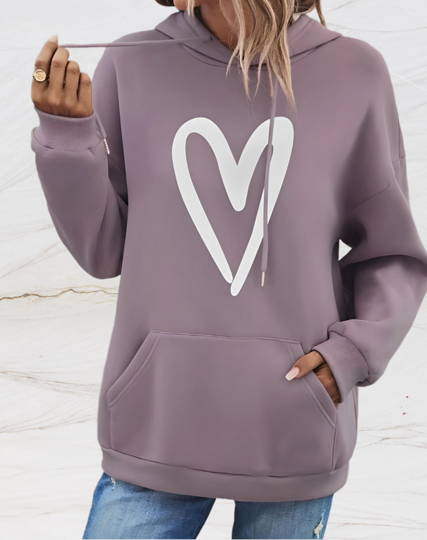 Jess | Oversized Hoodie Met Hartjesprint Op De Voorkant