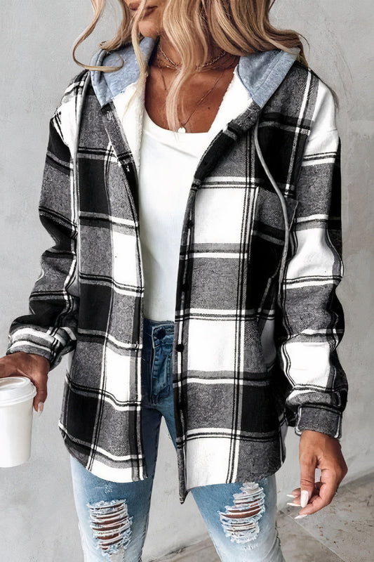 Flannel jacket with plaid hood - Drika