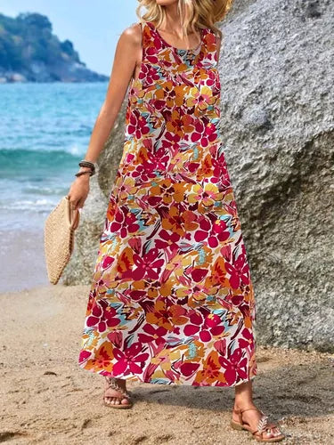 Doris - Sleeveless casual dress with Bohemian print