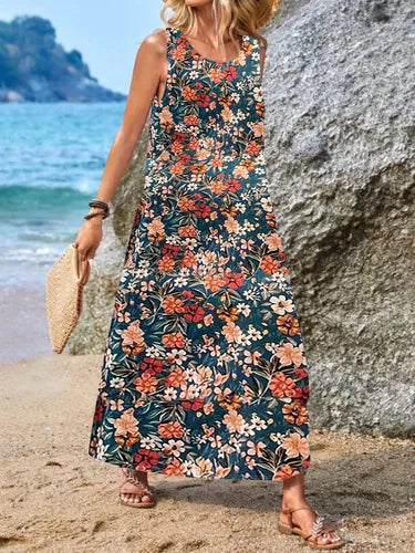 Doris - Sleeveless casual dress with Bohemian print